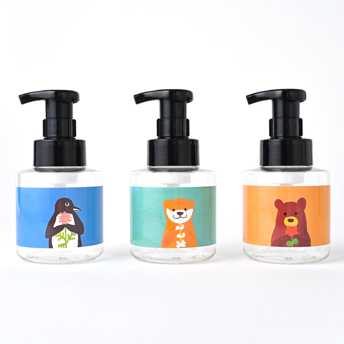 【新製品】泡用ポンプ容器300mL 「花に込めた想い - ペンギンさんとピンクデイジー(30dp021)」