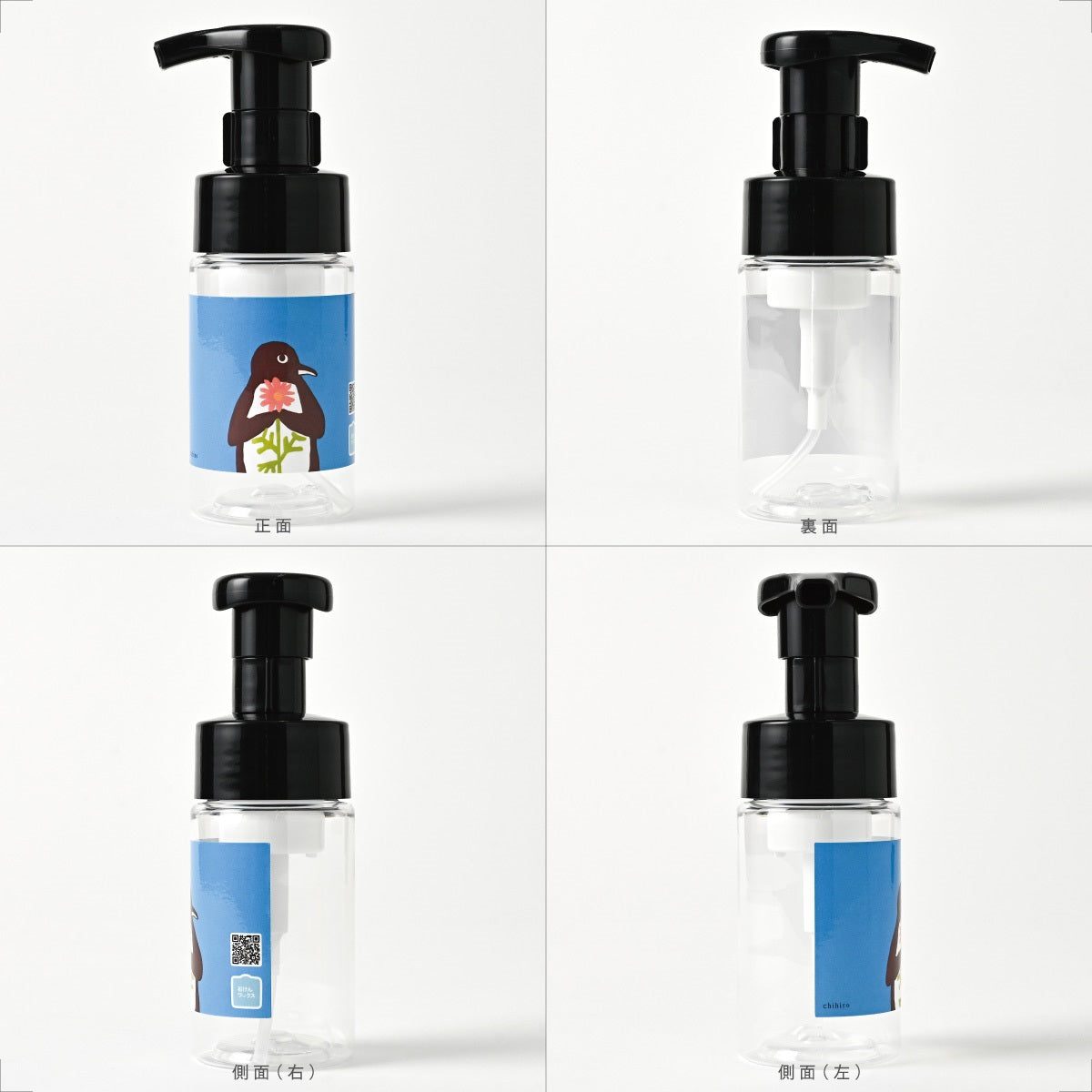 【付替え用ポンプフォマー付き】泡用ポンプ容器100mL 「ペンギンさんとピンクデイジー(BpP10dp021 _ cb)」