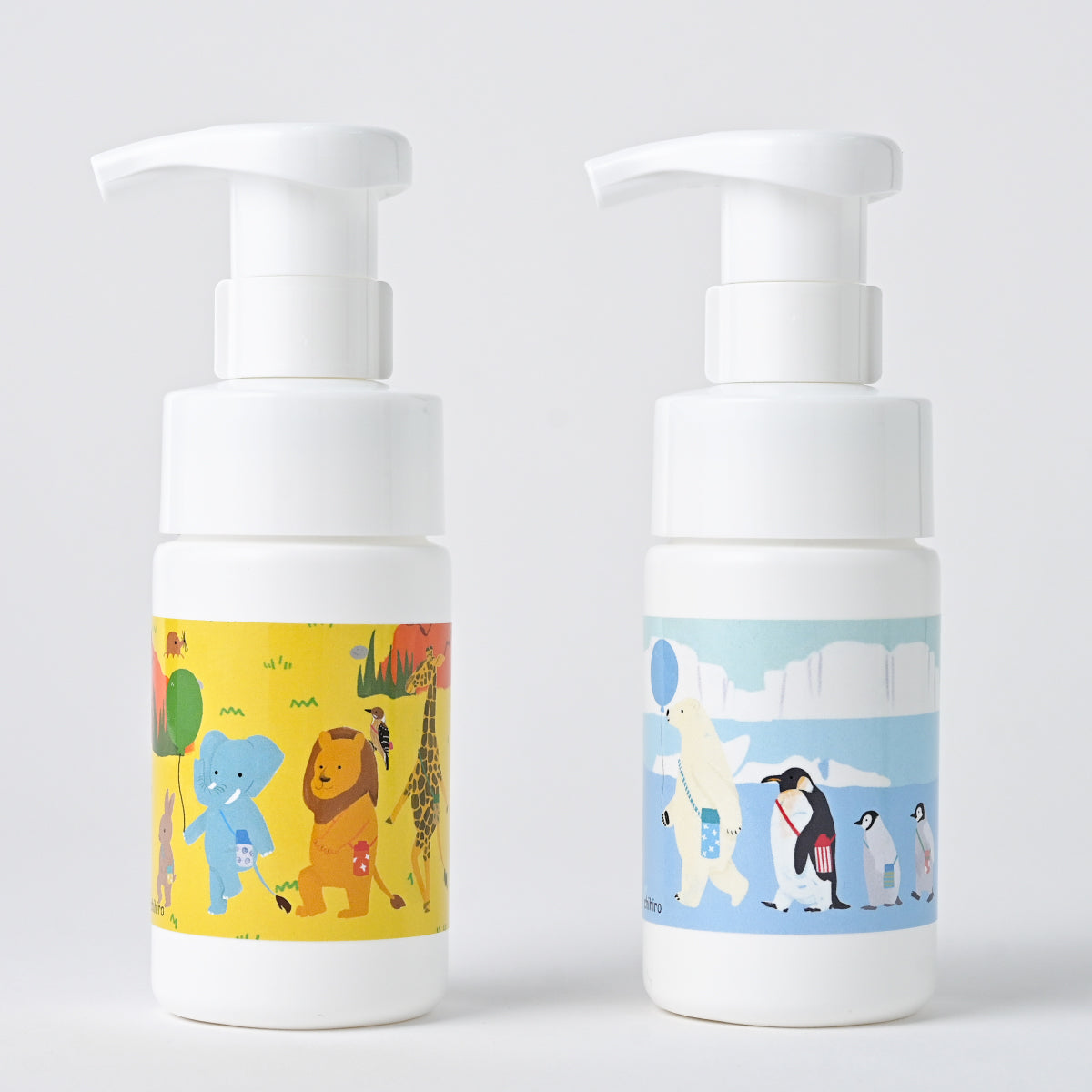 【新商品 - お試し価格 】石けんワークス 無添加 水筒洗い用泡石けん８０ｍL　ボトルカラー（アイス/てくてく- 氷の世界の動物たち）